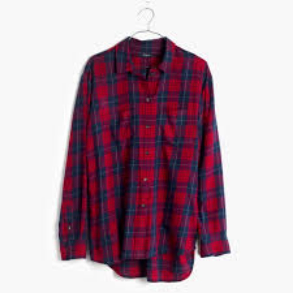 Madewell Red and Navy Plaid Button-Down Shirt